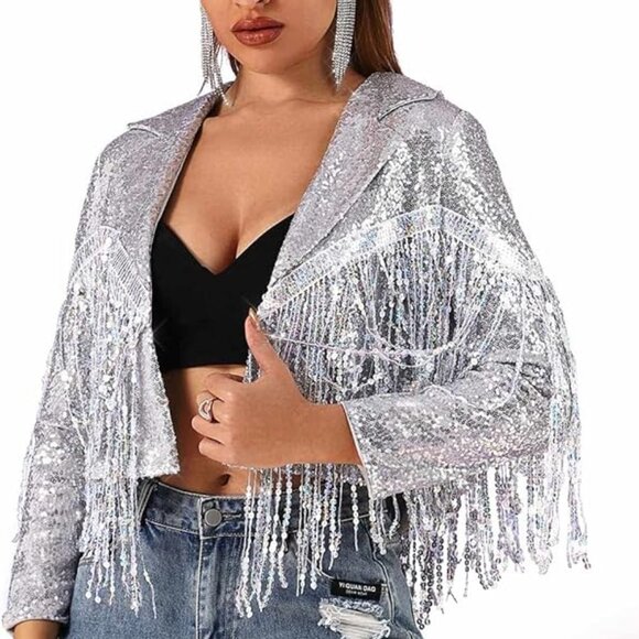 Sparkly Long Sleeve Tassel Blazer Cowgirl Jacket - Picture 2 of 6